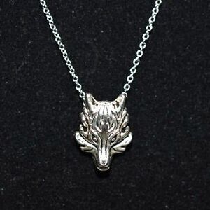 Viking Wolf Head Silver Tone Link Chain Renaissace 20"Like New Necklace